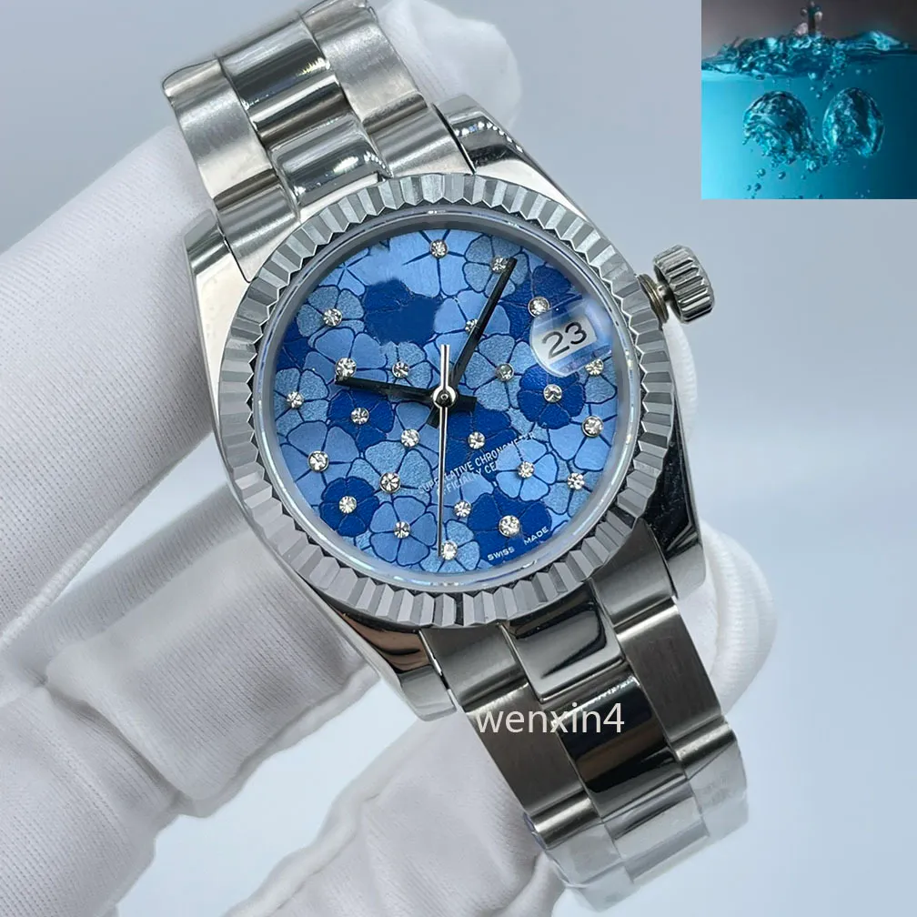 2022 새로운 스타일 여성 다이아몬드 시계 푸른 꽃 시계 골드 31mm montre de luxe 2813 자동 스틸 수영 방수 손목 시계