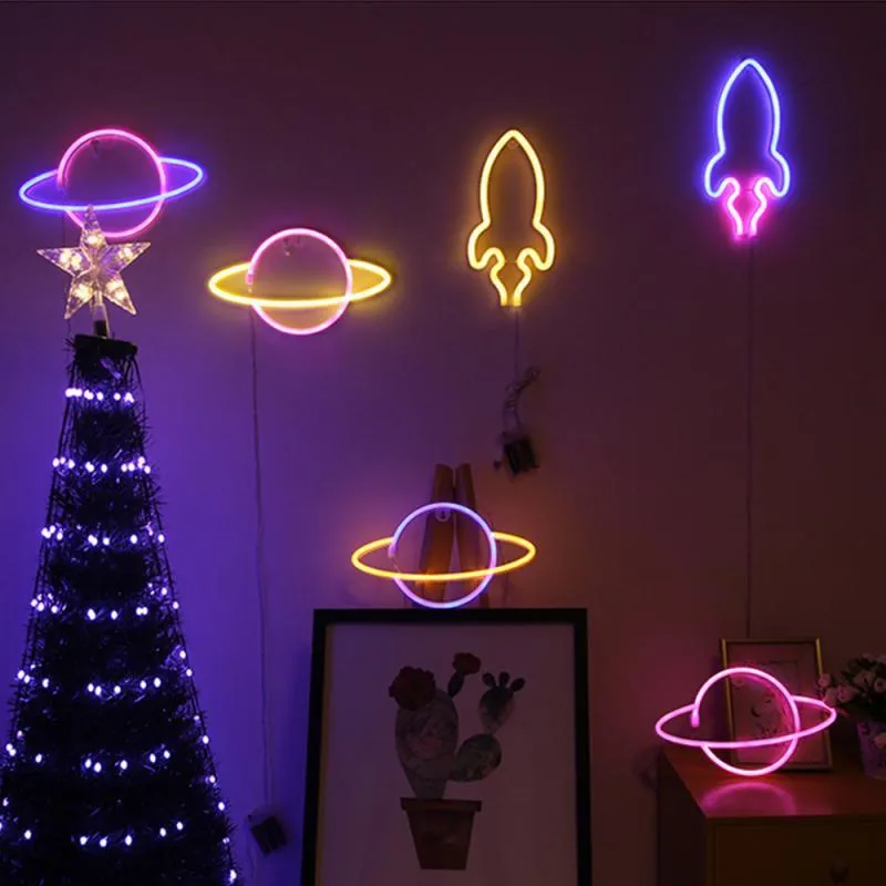 Night Lights Neon Sign Lamp Universe Panel Wall Light Battery Powered