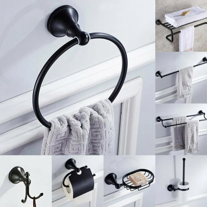 Badaccessoire set olie gewreven bronzen badkamer accessoires handdoekrek papier houder ring tandenborstel toiletborstel hardware setsbath