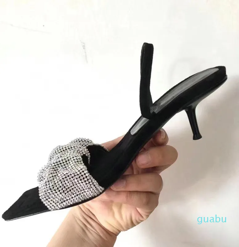 Designer sandali con tacco alto Pantofole moda per donna Tacco a spillo 4,5 7,5 10 cm Raso di pelle di pecora con grana di cristallo Ragazza