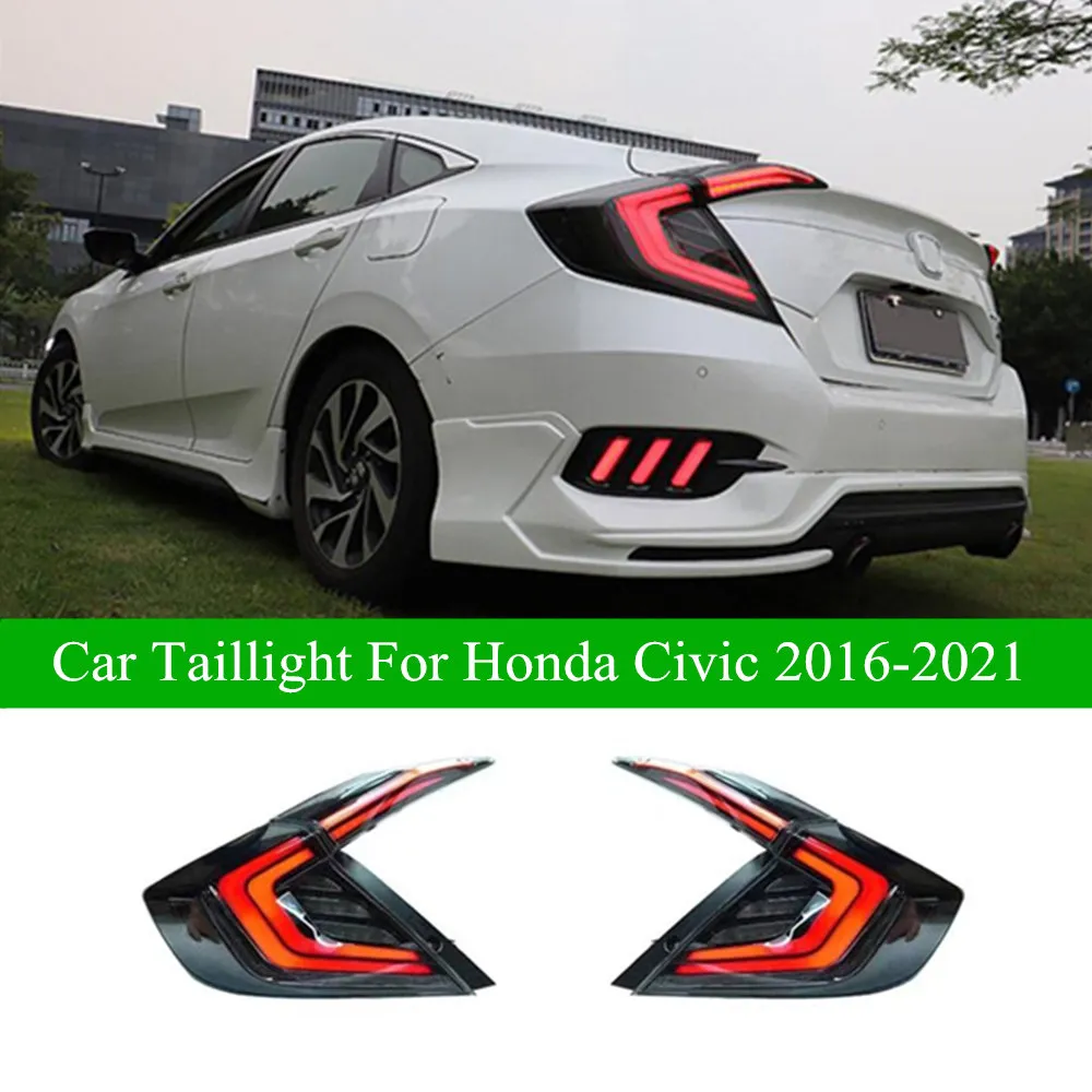 Bil LED-dynamisk svängsignalljus för Honda Civic Taillight Assembly 2016-2021 Bakre Running Brake Reverse Lights Automotive Accessories