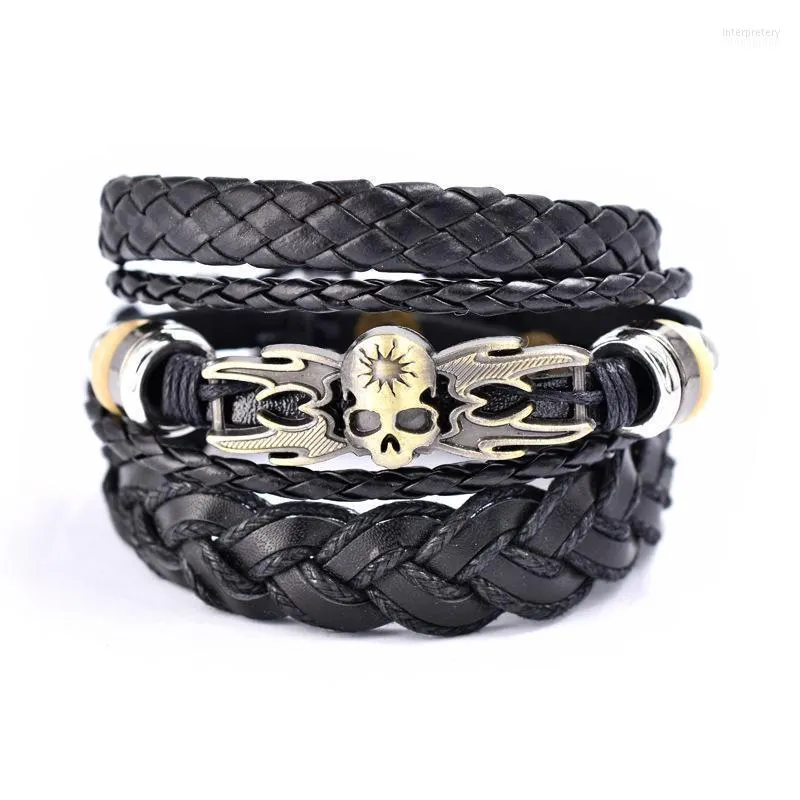 Jiayiqi Punk hommes bijoux noir/marron tressé Bracelet en cuir en acier inoxydable fermoir magnétique mode bracelets cadeau Bracelet Inte22