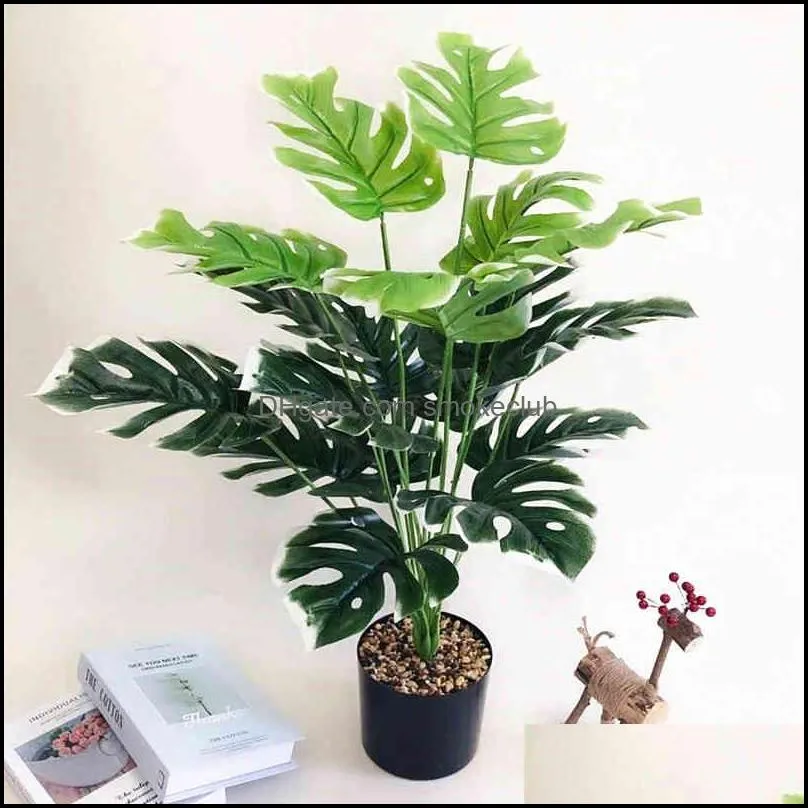 70CM 18 Fork Artificial Monstera Bunch Tropical Green Palnts Branch Store Flower Hotel Office Year Home Decor Accessories