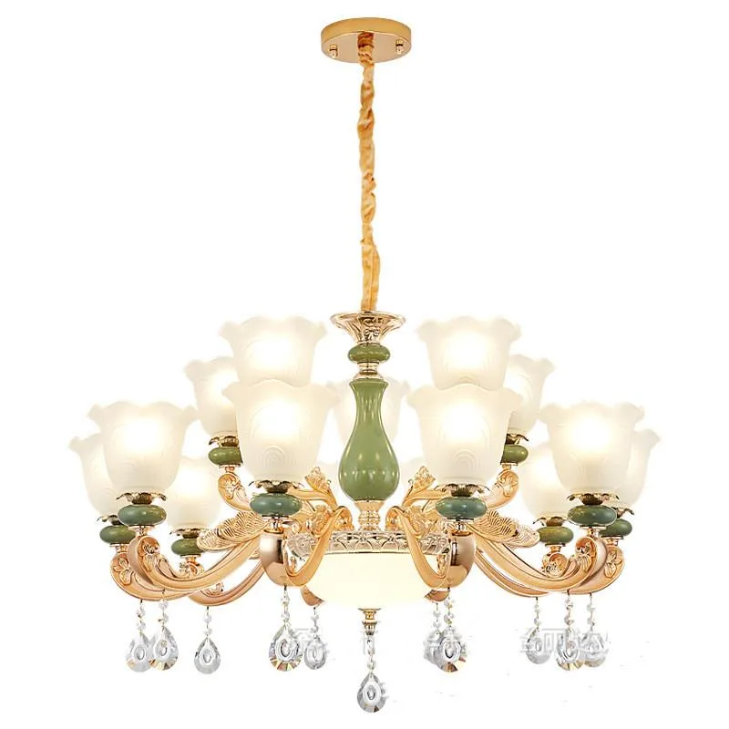 Pendant Lamps European Luxury Living Room Crystal Chandelier Zinc Alloy Ceramic Base Dining Bedroom Hall ChandelierPendant