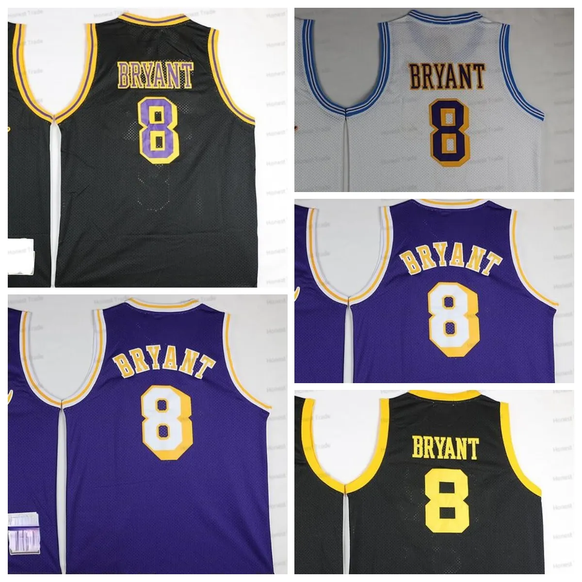 1996 Retro Men 8 White Jersey NO.8 Purple Vintage Basketball Throwback Mens Mesh Black Yellow Jerseys 1997