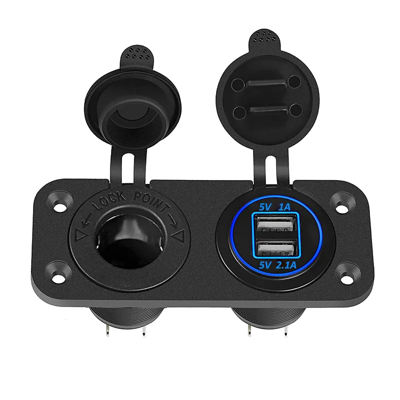 Dual USB Charger Socket 12V/24V Power Outlet Waterproof Cigarette Lighter Socket for Rocker Switch Panel Car Marine Boat UTV ATV