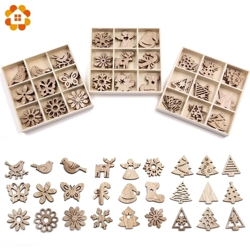 Mini copeaux de bois créatifs bricolage artisanat ornements en bois de Noël fournitures de scrapbooking décorations de fête cadeau pour enfants Y201020