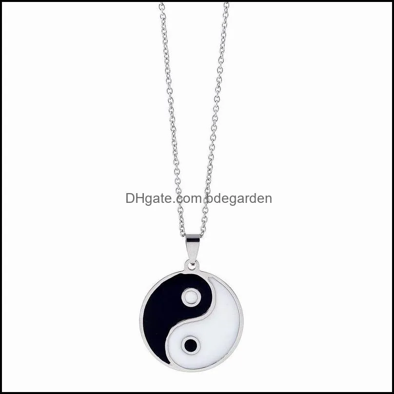 fashion tattoo tai chi necklace punk long chain yin yang symbol pendant necklace for women men jewelry