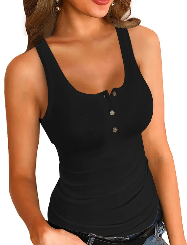 VAFFUL Womens Basic Knitted Ribbed Corset Button Front Tank Top Sleeveless,  Sexy & Summer Ready Black Cami 220325 From Long01, $13.68