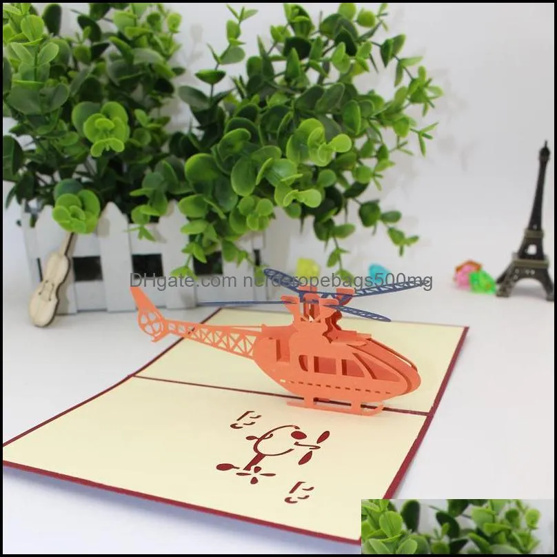 Greeting Cards Event Party Supplies Festive Home Garden Stereo Helicopter Postcard Carving 3D Pop Up For Happy Birthday Invitation Card Ho