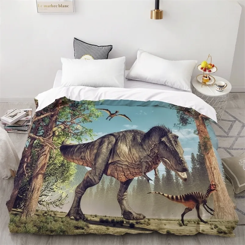 HD Digitaldruck Benutzerdefinierte Bettbezug Tröster Quilt Decke Fall Einzelbettwäsche Cartoon Dinosaurier Drop LJ201015