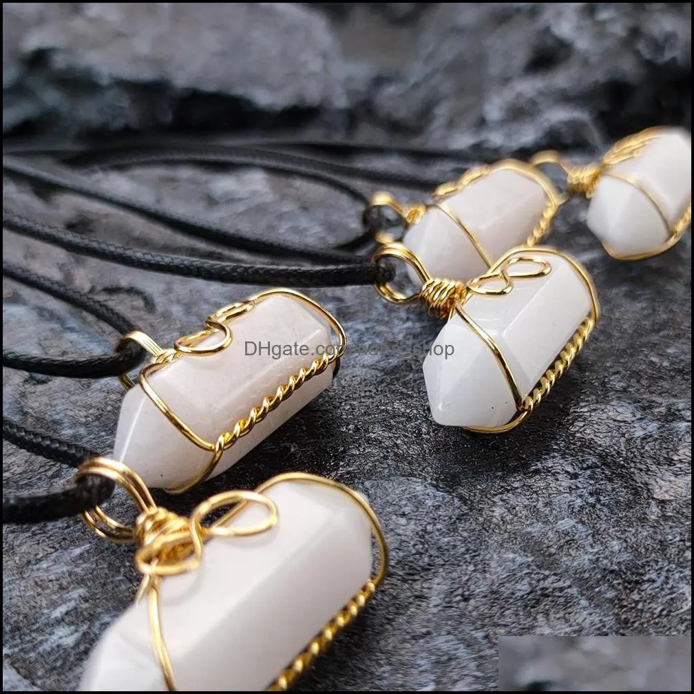 Hexagonal Prism White Natural Stone Pendant Necklace Gold Color Necklaces For Women Jewelry