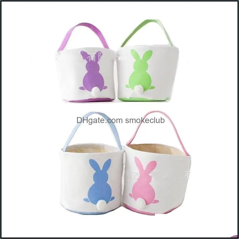 Easter Rabbit Basket Easter Bunny Bags Rabbit Printed Canvas Tote Bag Egg Candies Baskets 4 Colors 269 G2