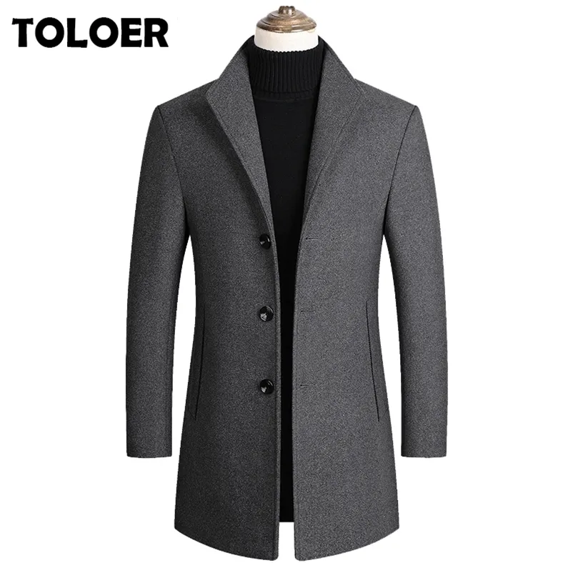 Winterwol jas Mens Hoogte wollen jas Casual Slim vaste melanges jas mannelijke lange katoenen kraag luxueuze trench jas Men 220804