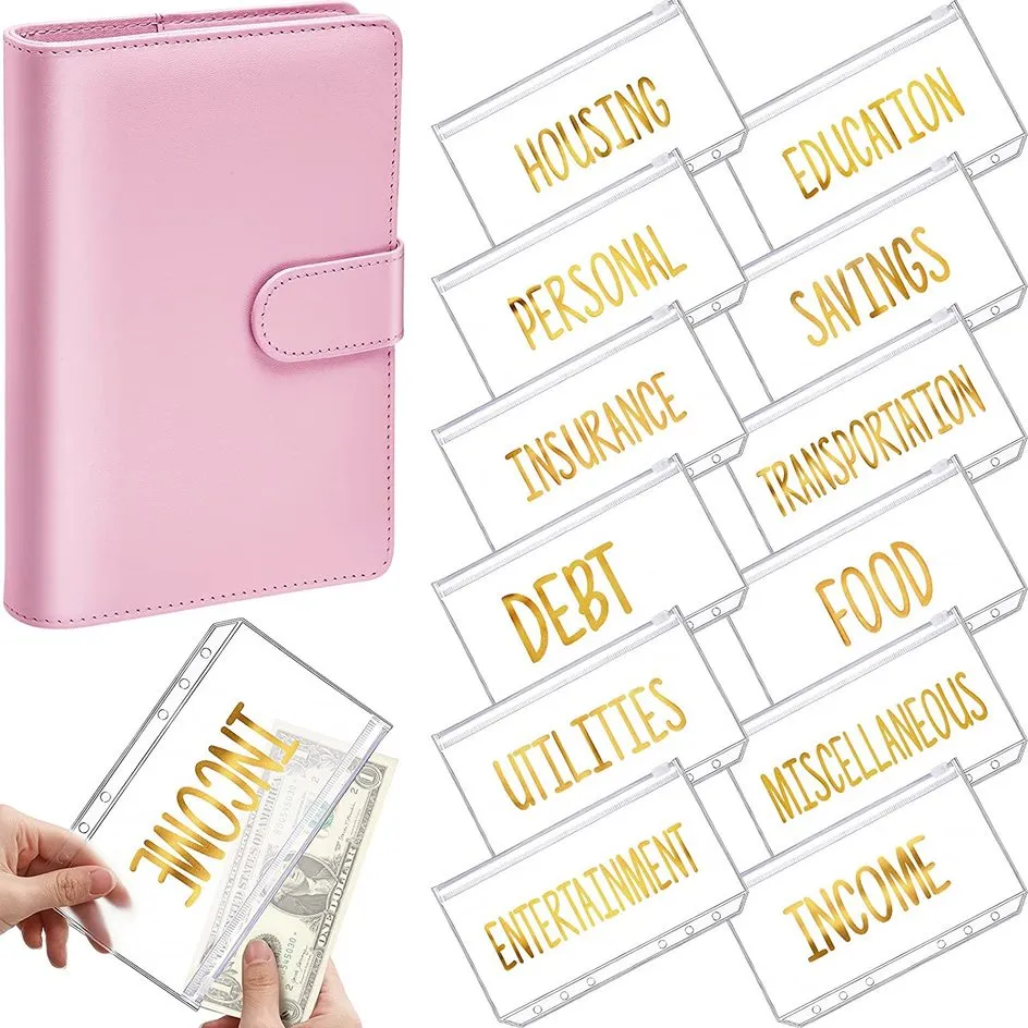 A6 PU Cuir Binder Budget Cash Envelope Organizer Personal Wallet 12 Binder Pockets Zipper Folders pour Planner Saving Money FY3650 B0730x