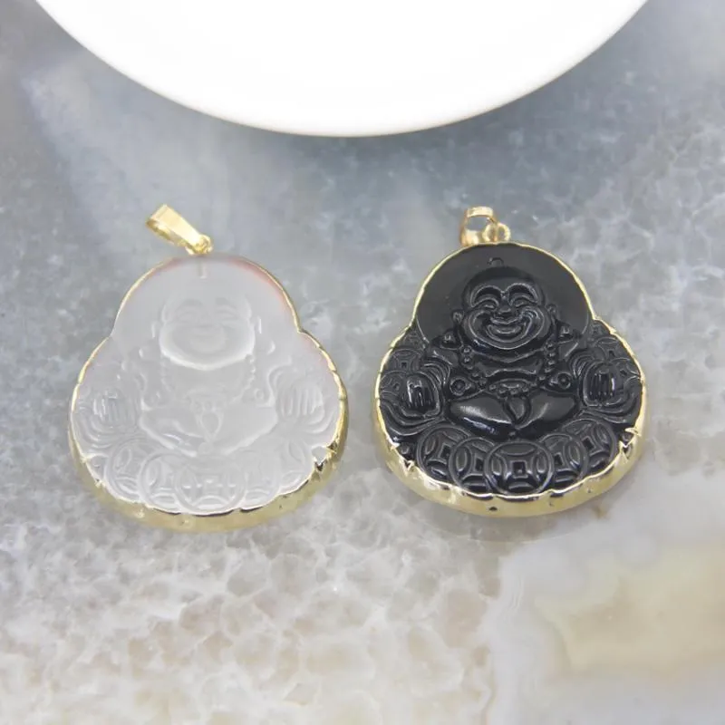 Anhänger Halsketten Natürlicher Quarzkristall Obsidian Buddha vergoldete Halskette für Frauen Männer Stein Pendel Heilung SchmuckherstellungAnhänger
