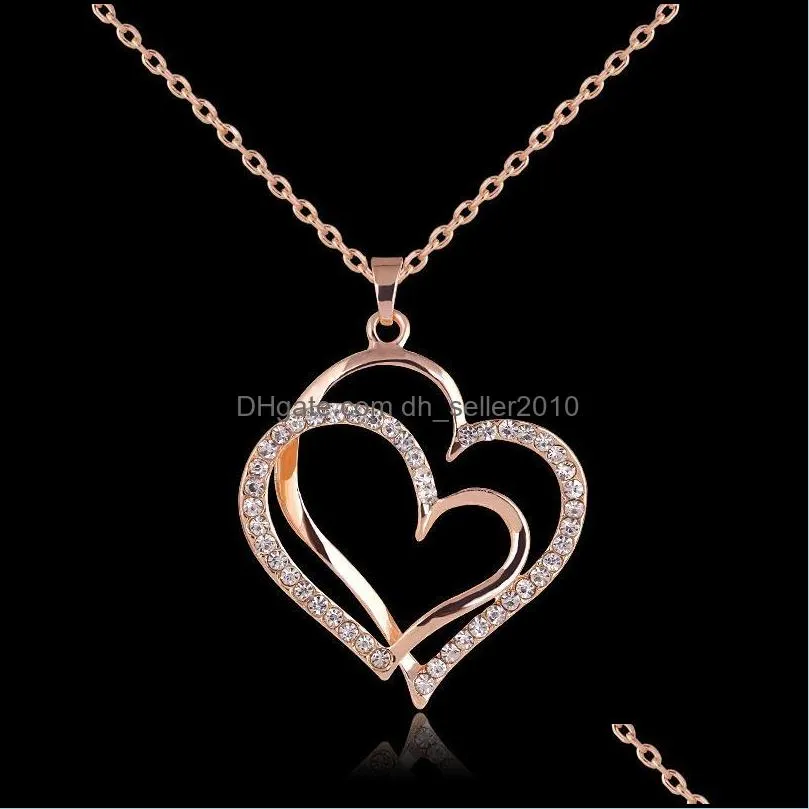 Pendant Necklaces Pretty Crystal Beautifly Necklace Rose Gold Color Love Wedding Jewelry Double Heart Drop Delivery 2021 Dhseller2010 Dhjh1