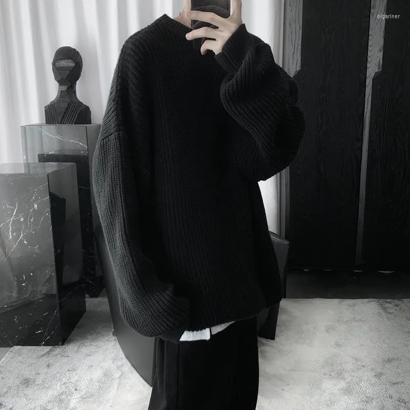 Erkek Sweaters Erkekler Düz Renk Kore Moda Sonbahar Yün İnce Fit Adam Sokak Giyim Erkek Giysileri Örme Kazak Erkekler Pullovemen's Olga2