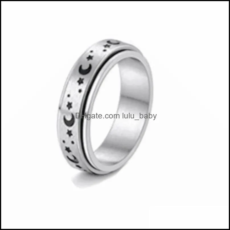 2022 fashion retro hip hop punk ring geometry stars moon flowers glossy men`s and women`s rotating rings jewelry gifts