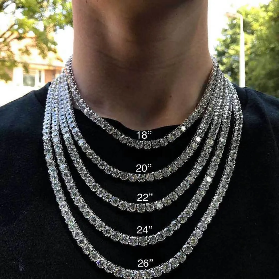 Tenniskedjan Hip Hop Jewelry Zirconia Stones Halsband Kvinnor Män 3mm 4mm 5mm 6mm Guld och silver Iced Out Halsband