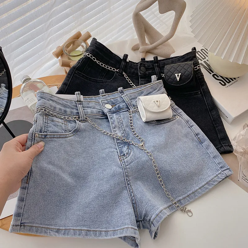 Ashgaily Women S denim shorts rits High Taille Blue Wide Leg vrouwelijke Tassel Bottom Summer jeans voor vrouwen 220602