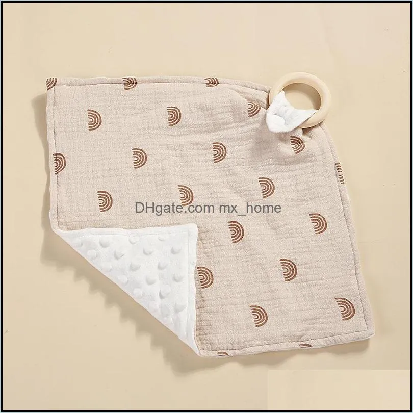 towels crepe burp cloths wooden ring toddler toy pacify appease square towel infant handkerchief comforters muslin soft newborn baby bibs