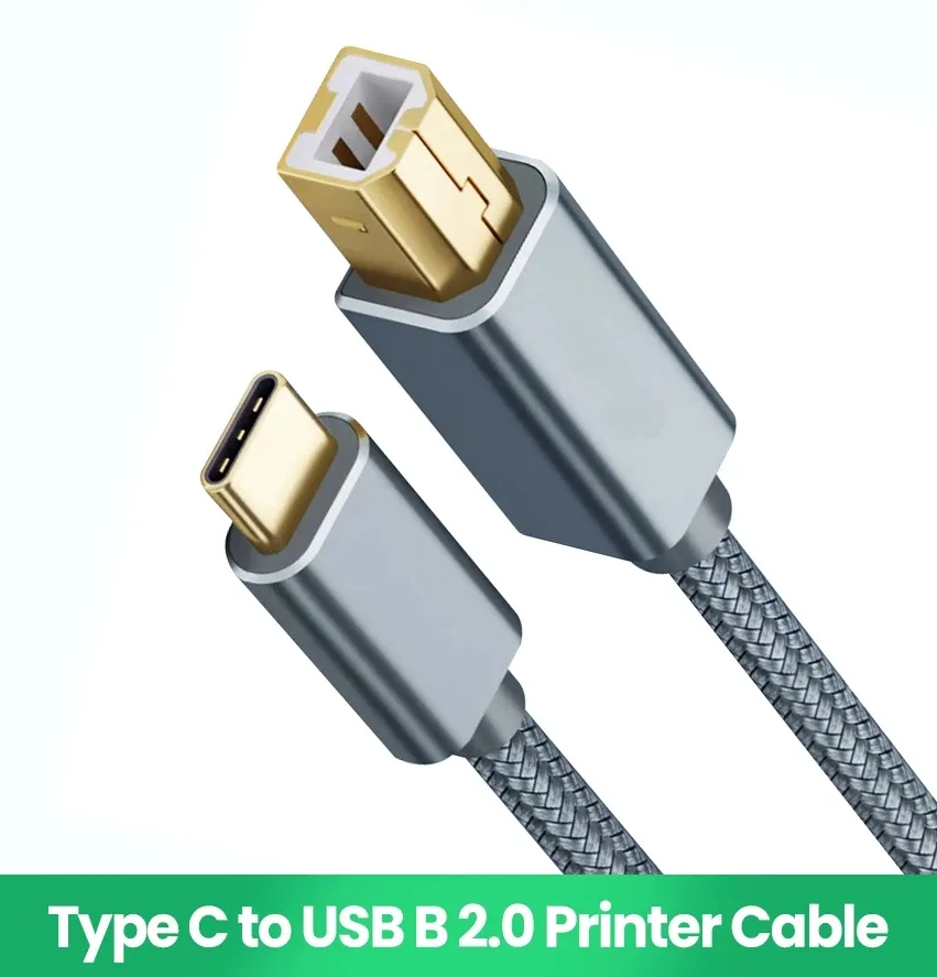 USB-C to USB B 2.0 Printer Cable Braided Scanner for Epson HP Canon Brother MacBook Pro Samsung MIDI Controlle Cable