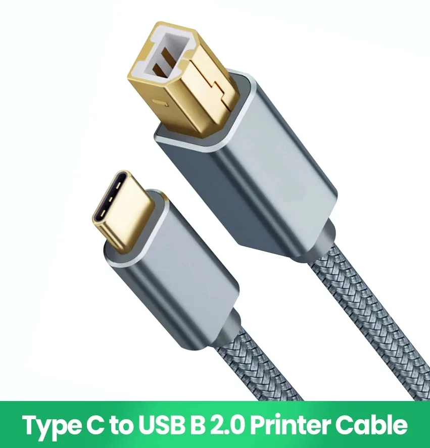 USB-C till USB B 2.0 Skrivarkabel flätad skanner för Epson HP Canon Brother MacBook Pro Samsung Midi Controlle Cable