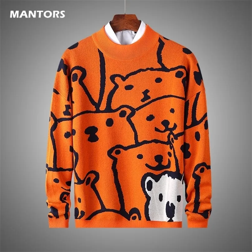 Cartoon o-neck katoenen truien mannen lange mouw herfst winter gebreide slanke truien mode herenprutsen casual schattige wollen jas 201126