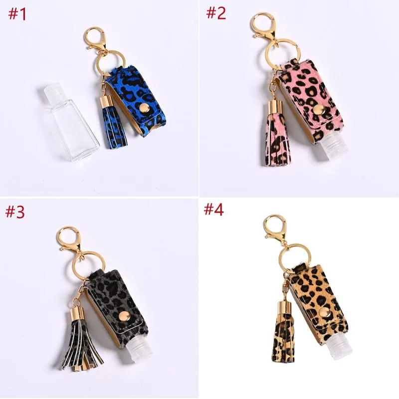 Party Favor New Leopard Print T-shaped Hand Sanitizer Holder with Empty Bottle PU Leather Cover Disinfectant Keychain Pendants KTS107