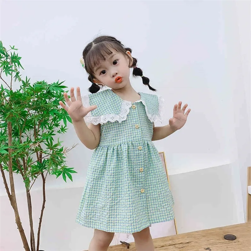 Dress For Girls Plaid Pattern Dresses For Girl Summer Dress For Kids Casual Style Girls Clothing 210412