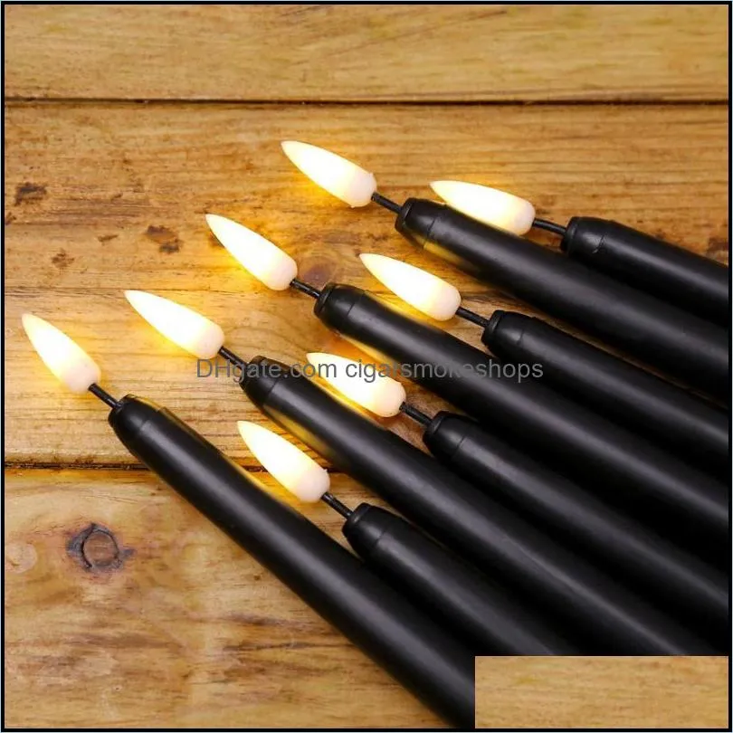 Candles Pack Of 6 Black LED Birthday Candles,Yellow/Warm White Plastic Flameless Flickering Battery Operated Halloween