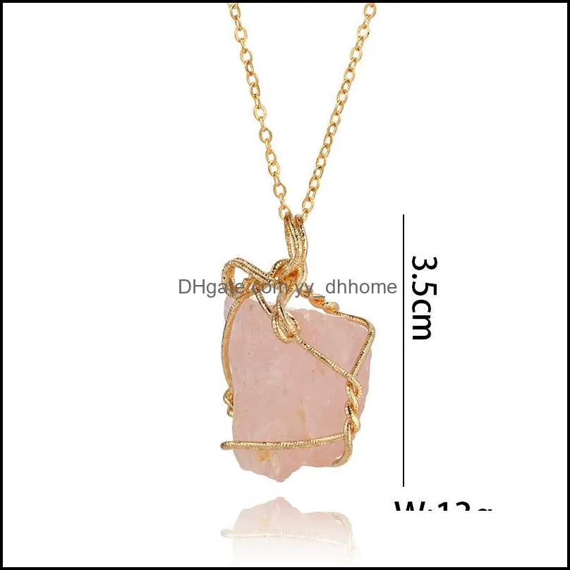 Fashion Handmade Irregular Natural Stone Pendant Necklaces Gold Color Crystal Quartz Wire Wrapped Necklace For Women