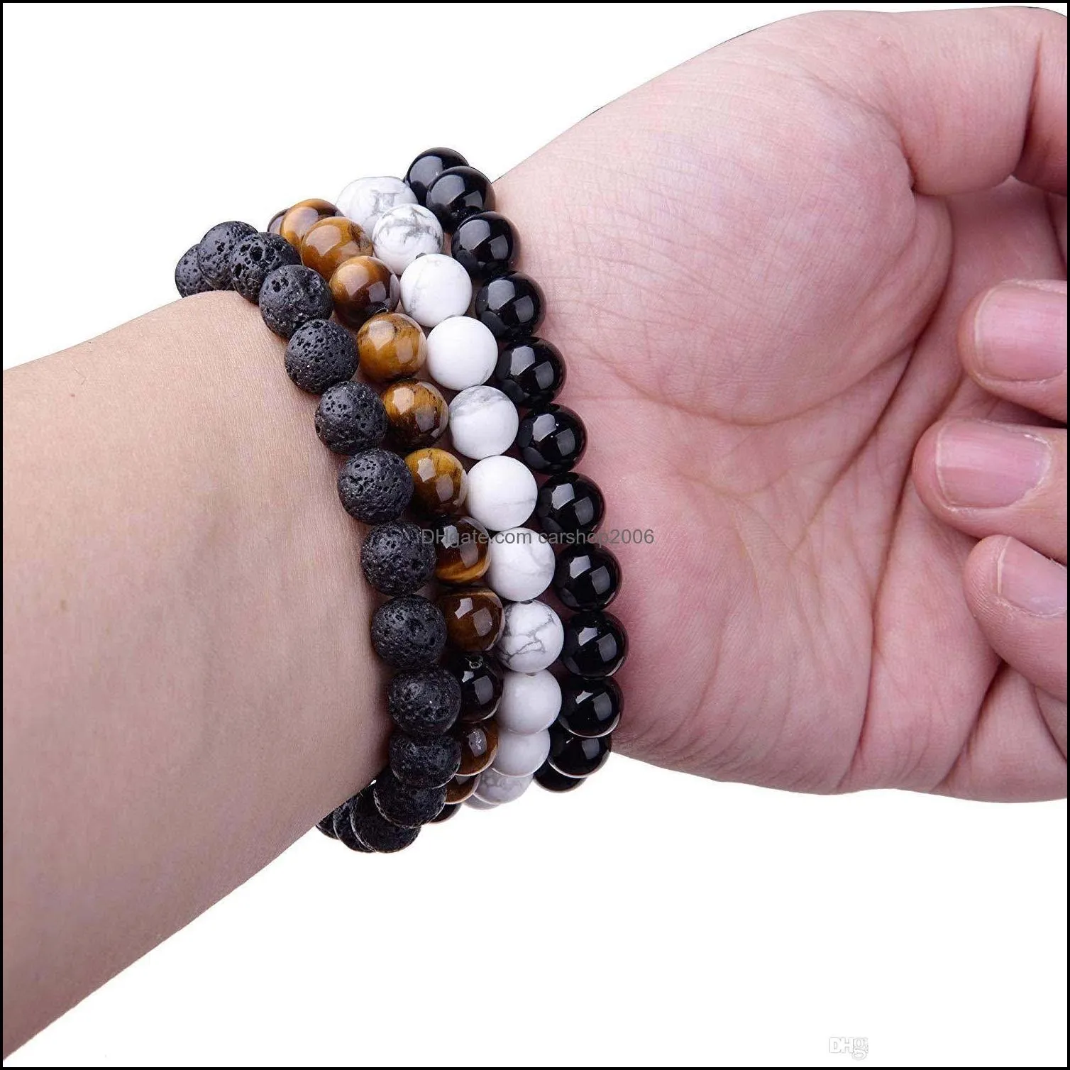 Handmade 8mm Natural Lava Stone Bead Bracelet For Men Women Adjustable Oil Perfume Diffuser Healing Bracelet Stretch Yoga Jewelry