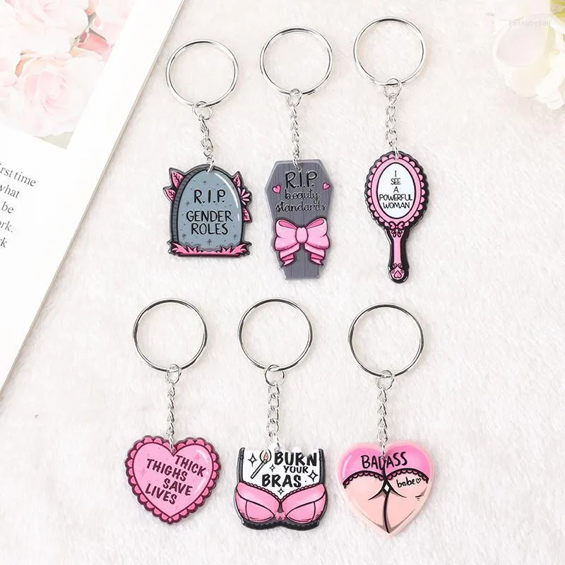 Keychains 1pc kvinnor nyckelring punk akrylbil spegel nyckeling handväska bra hjärtflicka väska blad smycken charms enek22