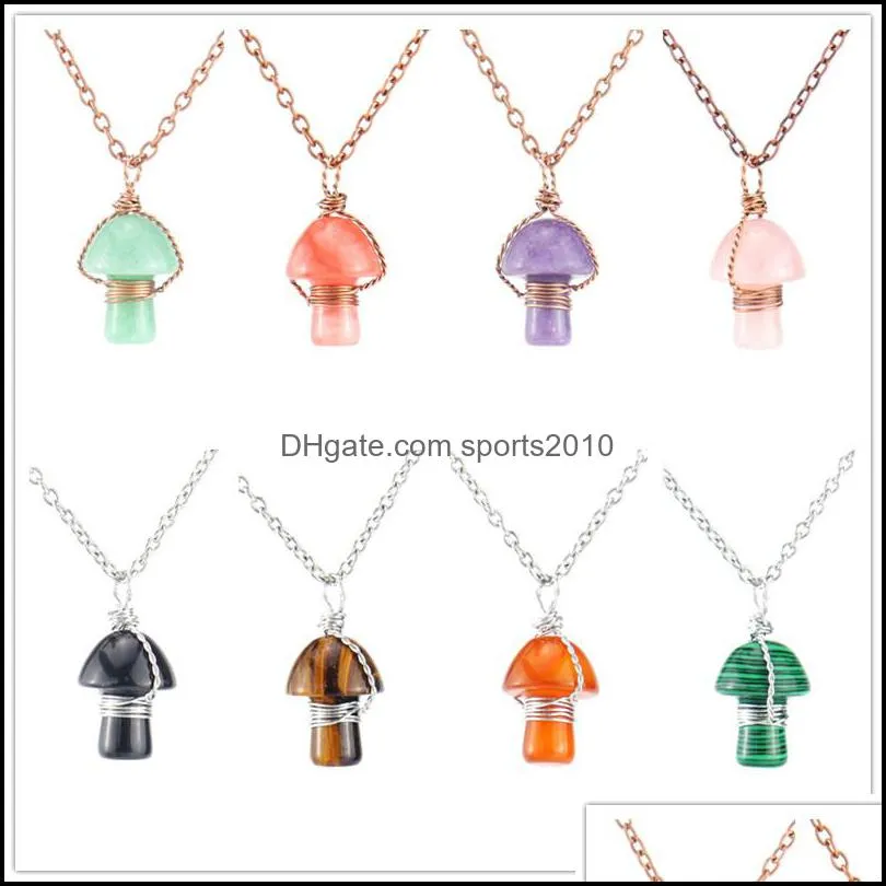 Arts et artisanat Cadeaux d'art Maison Jardin Fil Wrap Sculpture Champignon Pendentif Reiki Guérison Cristal Oeil de Tigre Rose Quartz Opale Dhag9