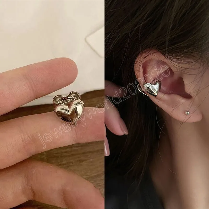 Punk Love Earrings for Women Minimalist a forma di cuore Cuff falso perforato sugli orecchini 2022 Corea Fashion Pendientes Mujer