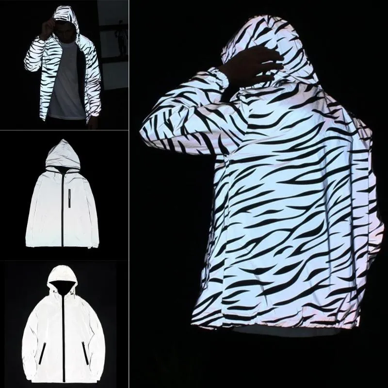 Mens Jackets Men Hooded Jacket Fluorescent Windbreaker Male Clothing 2022 Casual Reflective Hip Hop Coat Outerwear Streeetwear