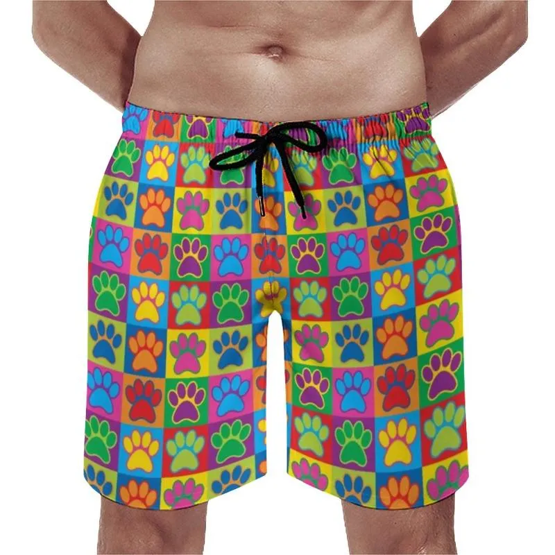 Pantalones cortos para hombre, coloridos perros, arte, patas, bonitos pantalones cortos de playa para hombre, estampado de alta calidad, bañadores de talla grande para hombre