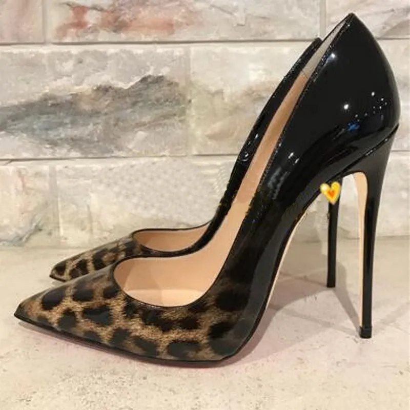 8 cm 10 cm 12 cm Tacón fino Sexy Estampado de leopardo Punta puntiaguda Stiletto Tacones altos Bombas Zapatos Cuero brillante Boda Fiesta de damas 220426