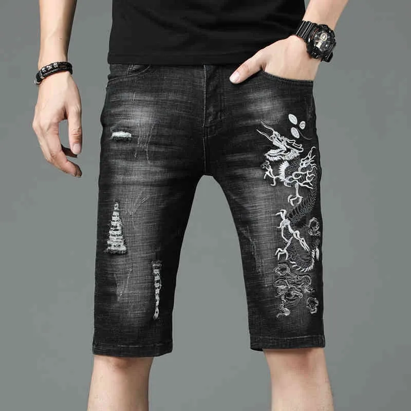 Compra Pantalones Vaqueros De Hombre Pantalones Cortos De Mezclilla De  Verano Para Hombres Coreanos Pequeños Rectos Pantalones Juveniles Grandes  Bordados De 5 Puntos Dragones Pantalones Negros Zgkl Barato | Entrega  Rápida Y