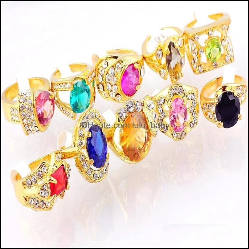 30pcs multicolor resin stone vintage rings band for women men fashion jewelry gold full rhinestone crystal ring