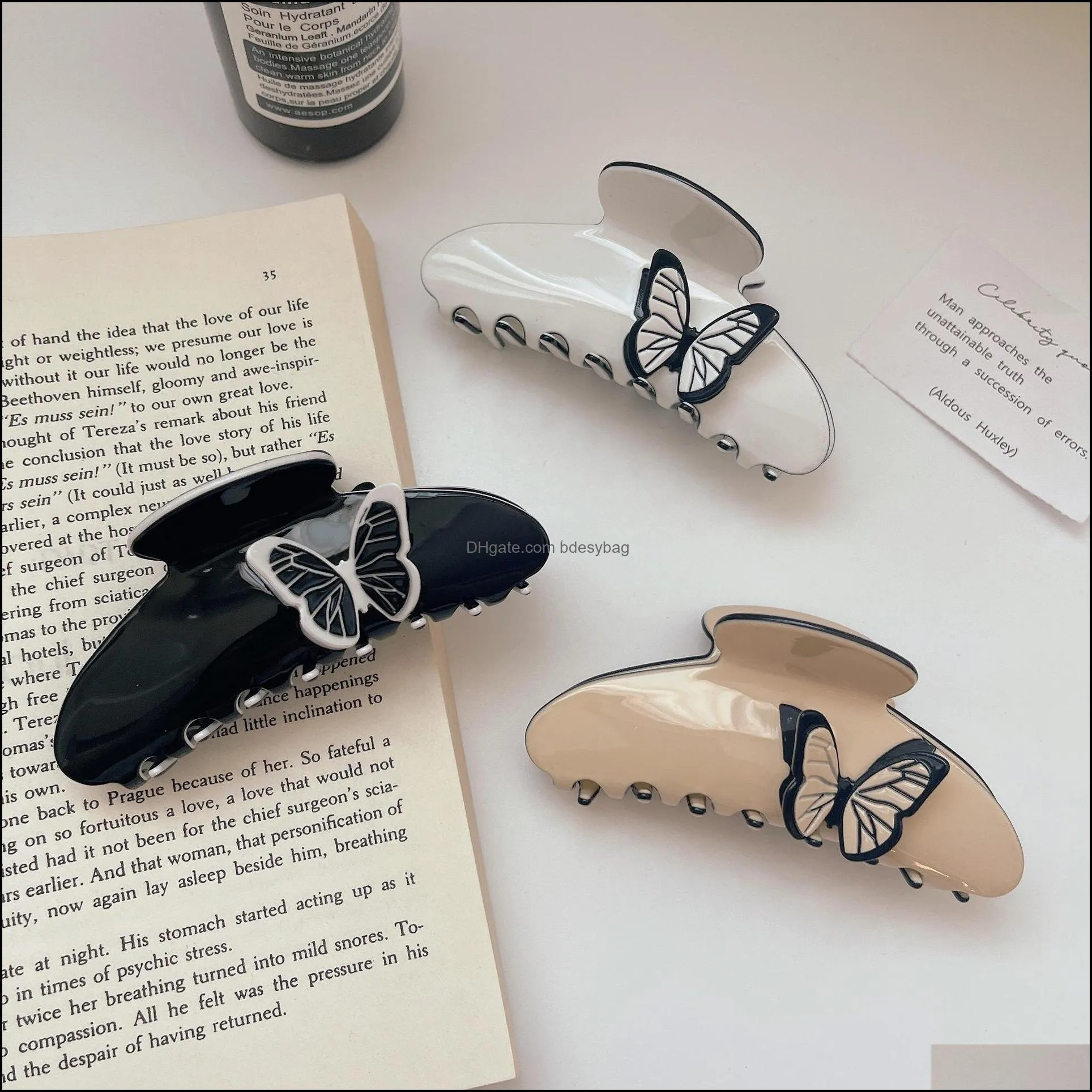 french vintage super fairy three-dimensional butterfly hair clip claw light luxury high sense acetic acid hairpin shark clip