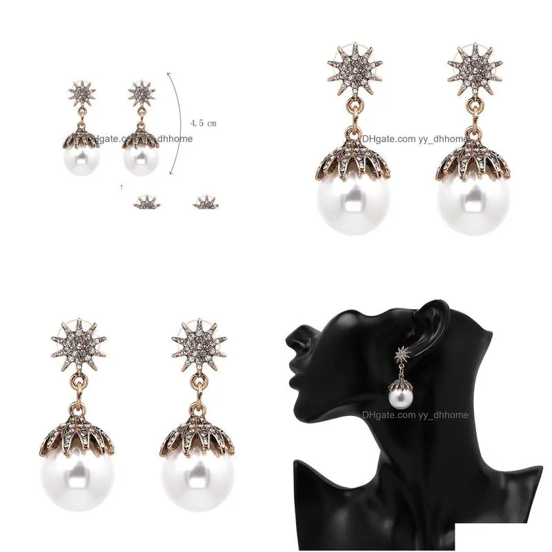 fashion jewelry elegant pearl dangle earrings crystal rhinstone stud earrings