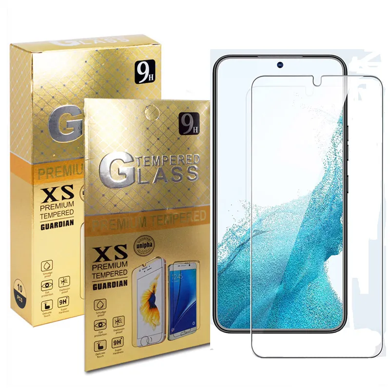 9H Displayschutzfolie aus gehärtetem Glas für Samsung Galaxy S22 S21 Plus, unterstützt Fingerabdruck-Entsperrung