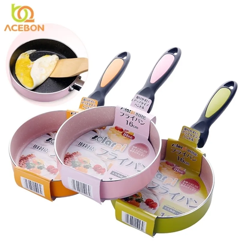 Japanese 16CM Nonstick Pan Non-stick Cookware Frying Pan Saucepan Small Fried Eggs Pot General Use for Gas and Induction Cooker T200523