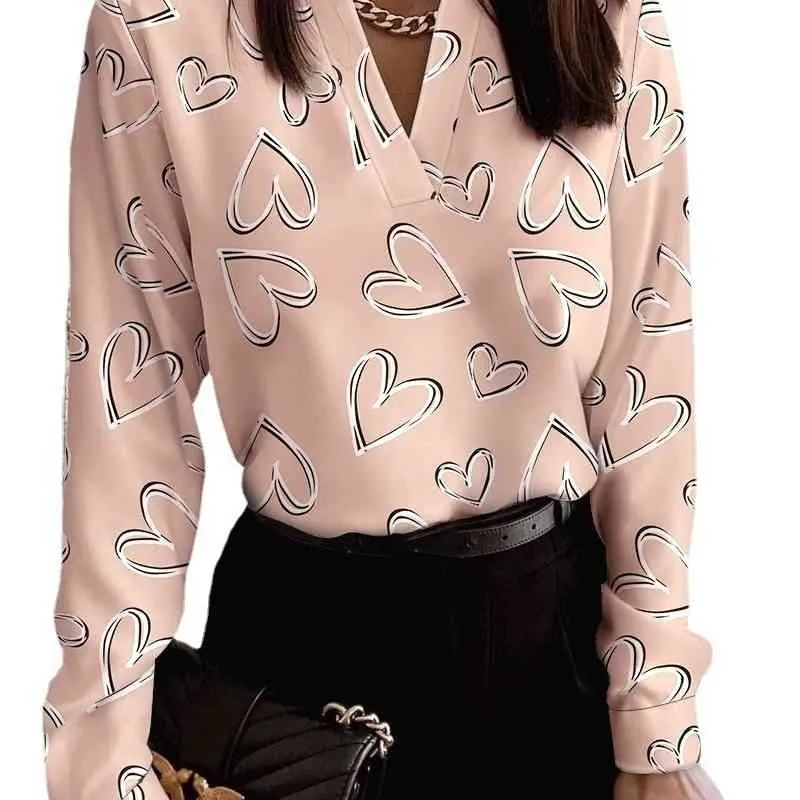 Designer Casual Tops Women Shirts Blouses Fashion V-Neck Long Sleeve Printed Shirt Plus Size 3xl