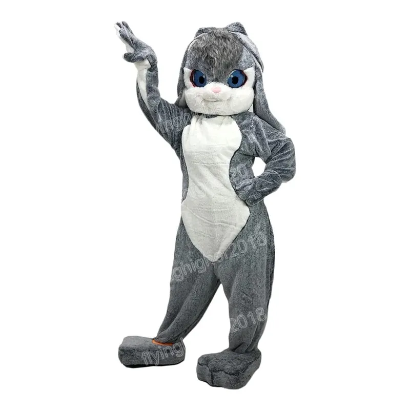 Hallowee Gray Long-Haired Rabbit Mascot Cartume Cartoume Mashice kearnival كرنفال للجنسين اللباس