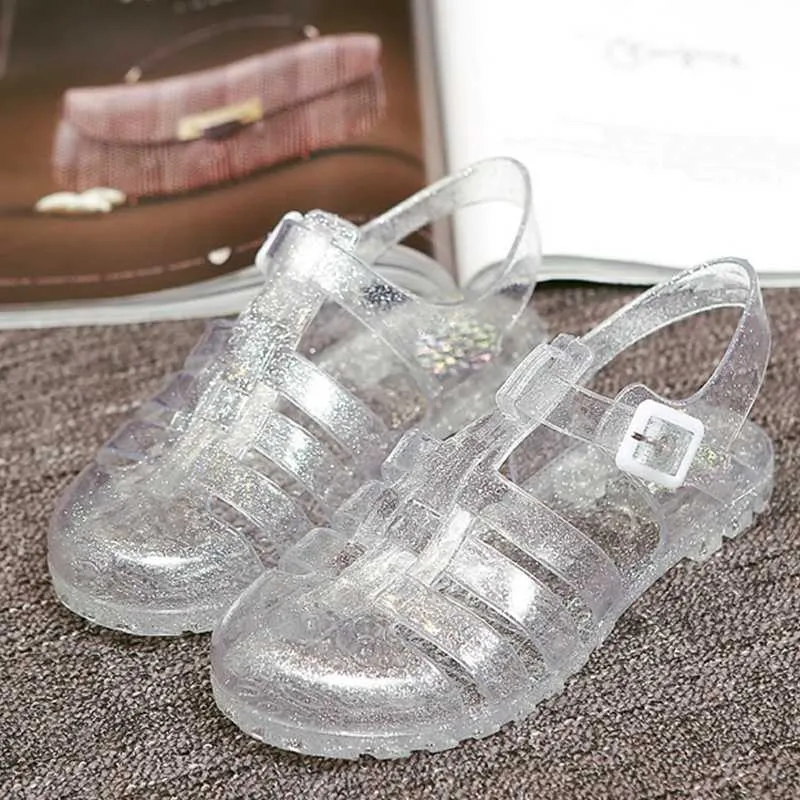 Mode-Creux Out bling imperméable gelée sandales femmes été bonbons chaussures femme pantoufles couverture orteil plat femmes sandales pvc sandalias 231115