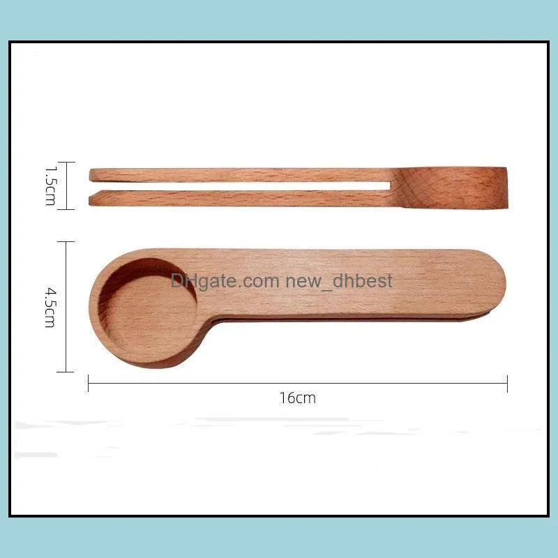 Wooden Coffee Spoon With Bag Clip Tablespoon Solid Beech Wood Measuring Scoop Tea Coffee-Bean Scoops Clips Gift RRE12403